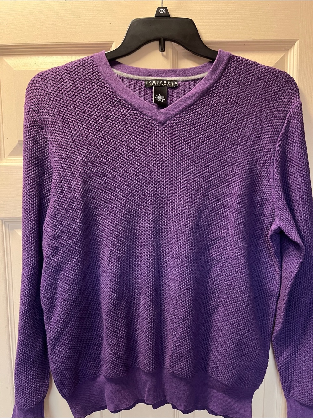 EUC Consensus Sportswear Lg Mens Purple V-Neck Sweater 100% cotton
